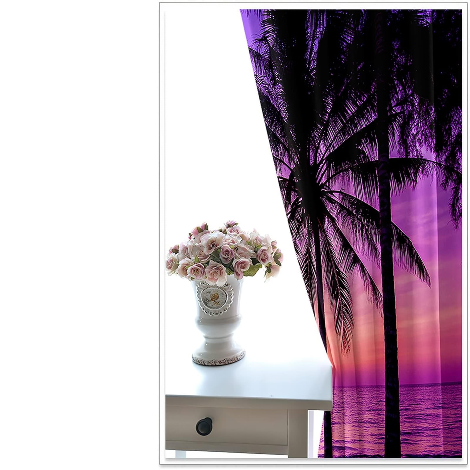 Vorhänge mit Ösen 2er Set, Gardinen Blickdicht Sonnenuntergang Strand Palmen Landschaft H 183 x B 102 cm Abdunkelnde Verdunklungsvorhänge für Wohnzimmer