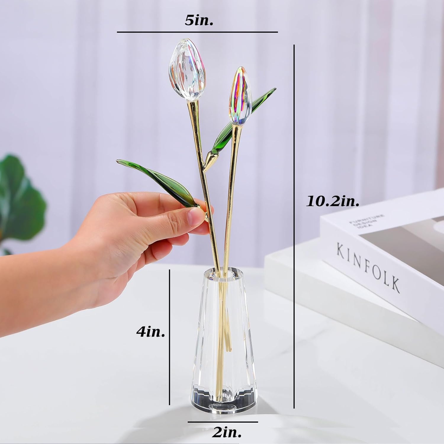 Movdyka Clear Crystal Tulips in Vase - Elegant Glass Tulips Flowers Home Decor for Mom Wife, Present for Women on Anniversary Birthday Wedding - Image 6