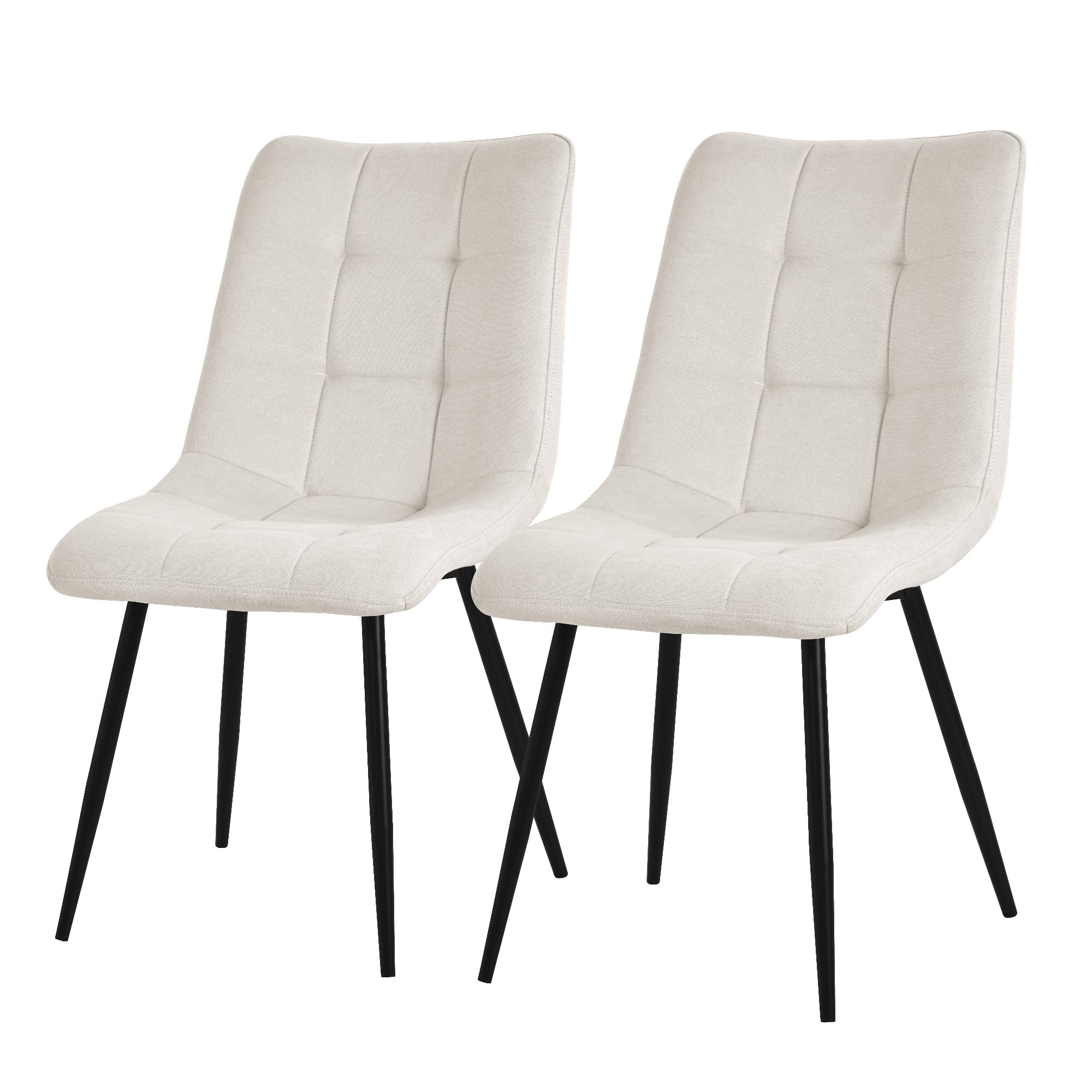 ML-​Design Set di 2 Sedie per Sala da Pranzo Beige Poltrona da Soggiorno con Rivestimento in Tessuto e Gambe in Metallo Nero Sedia da Cucina con Schienale Poltrone Imbottite per Ufficio
