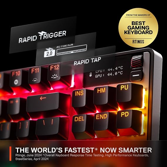 SteelSeries Apex Pro TKL Gen 3 OmniPoint 3.0 HyperMagnetic Switches Adjustable Actuation Rapid Trigger Game-Ready Presets Protection Mode Rapid Tap/SOCD OLED RGB PBT Keycaps USB-C