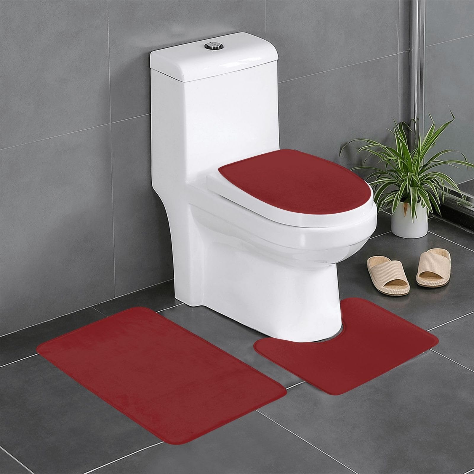 Tapis de salle de bain imprimés rouge foncé lot de 3 anti-glisse