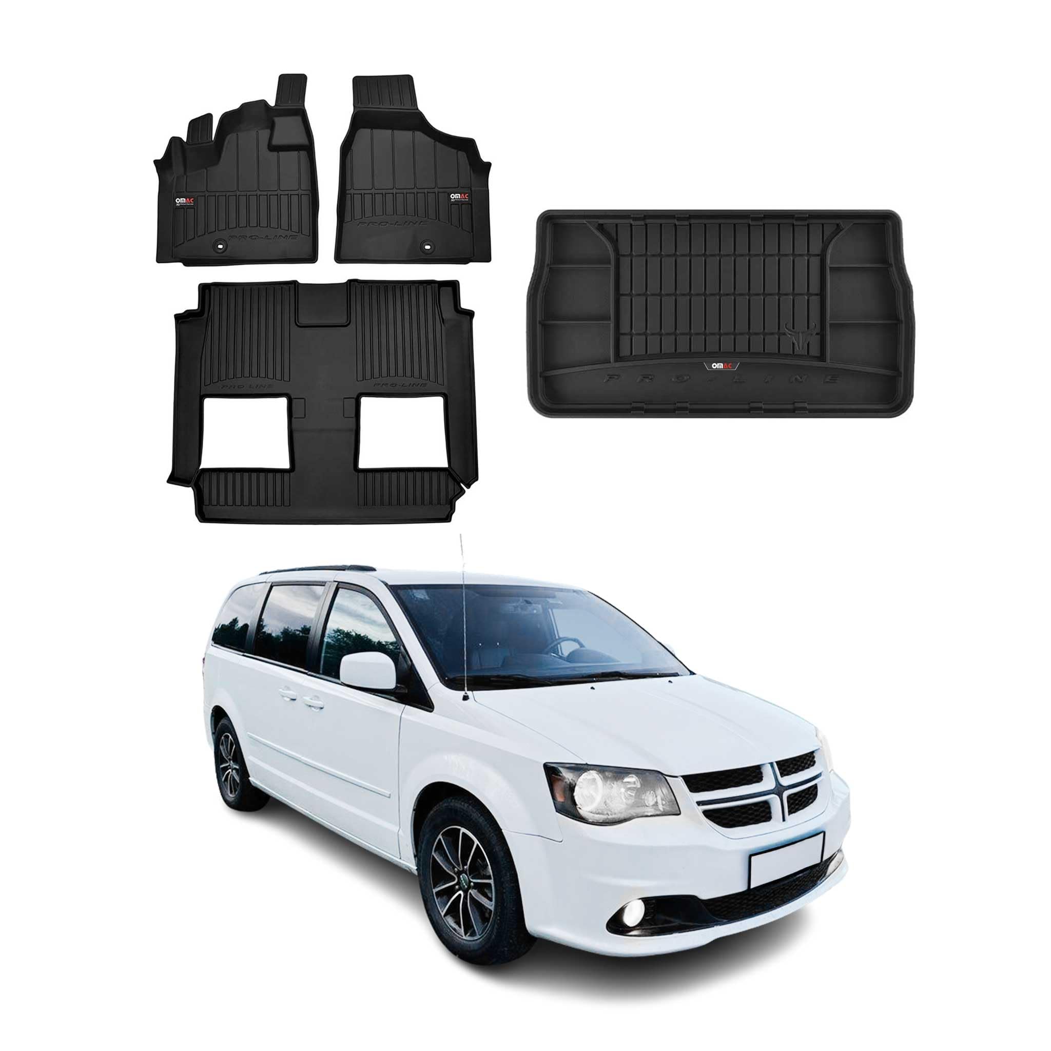 OMAC Dywaniki & Mata Bagażnika Zestaw kompatybilny z Dodge Grand Caravan 2007-2020 Guma 4X