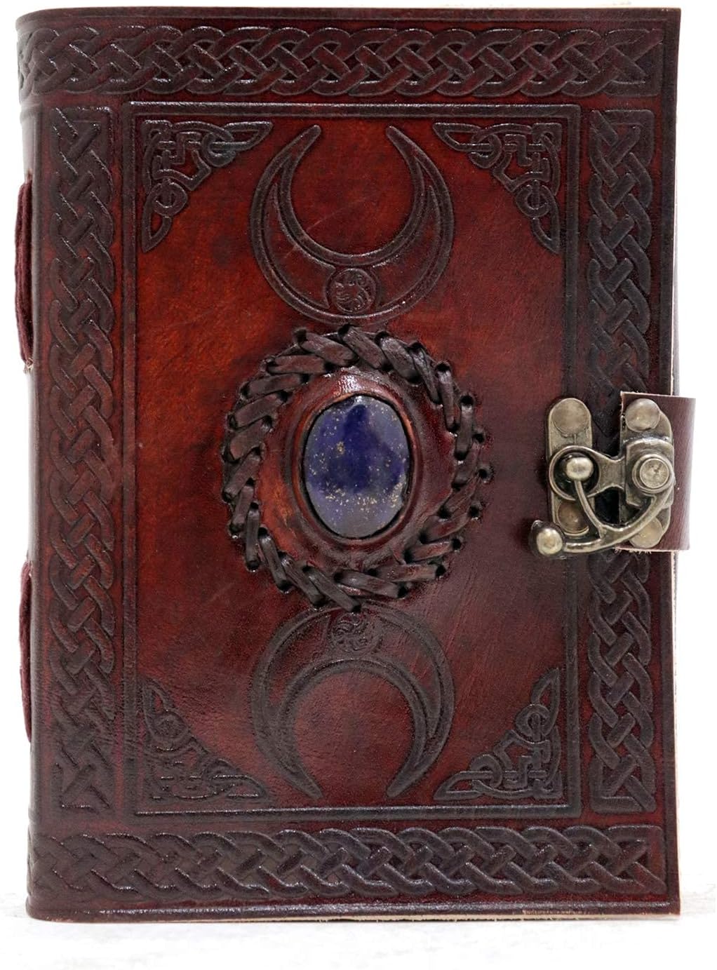 AzureGreen - 3 Moon Brown Lapiz Journal - Gemstone Studded Handmade Vintage Writing Notebook, Unlined