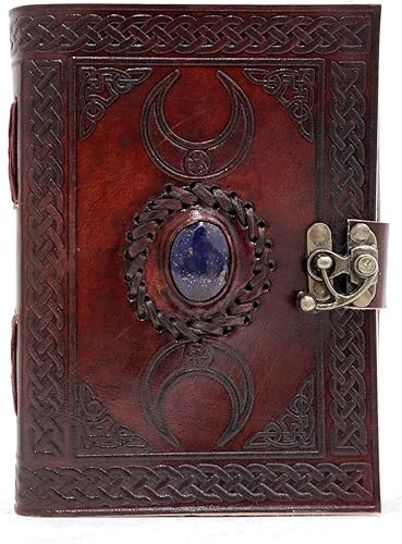 Miniatura 9 de AzureGreen - 3 Moon Black Lapiz Journal - Gemstone Studded Handmade Vintage Writing Notebook, Unlined (Vintage Off-white, 3 Moon Plain Paper)