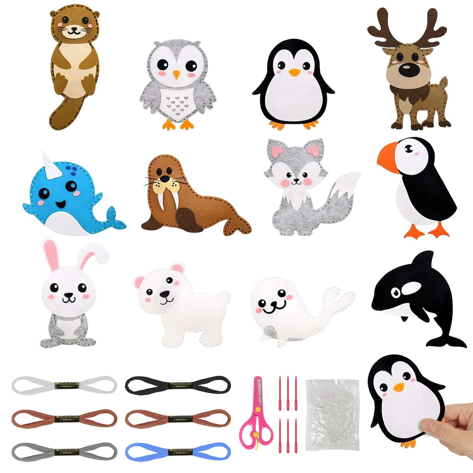 Vicloon Sewing Kit for Kids 12-Piece Cute Animal Sewing Craft Kits