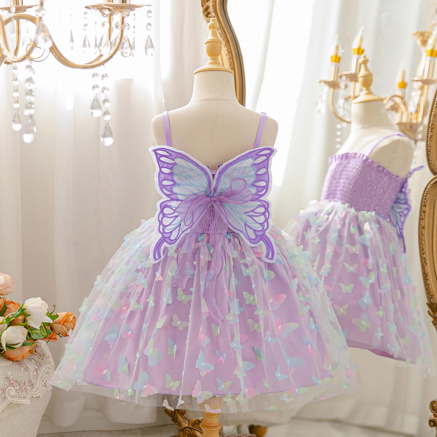 NNJXD Robe en tulle arc-en-ciel pour bébé fille - Fée papillon - Pour fête d'anniversaire