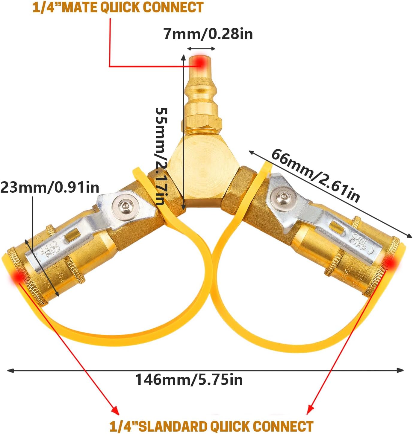 1/4" RV Propane Quick Connect Y Splitter Adapter with Shutoff Valve 2 Way Quick Disconnect Kit for Quick Connect Propane Hose Connect to Motorhome Tabletop Grill for RV, Trailer, Camper and More