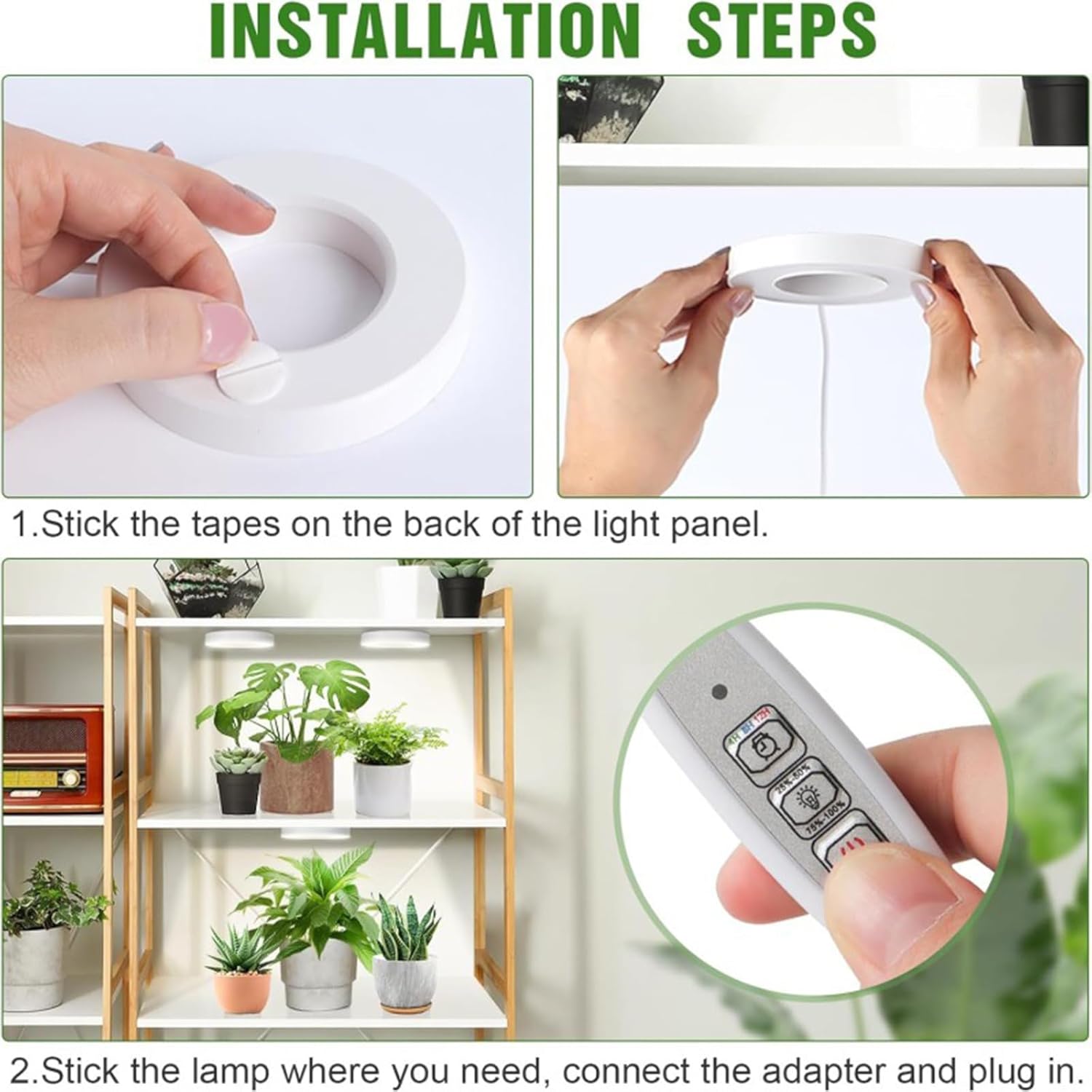 Banax 2 Pack LED Grow Light for Indoor Plants 144 LEDs, Four-Head Ring Design, 5V/2A 10 Brightness Levels, 3/9/12H Timer, Ideal for Herbs, Succulents & Seedlings（White）