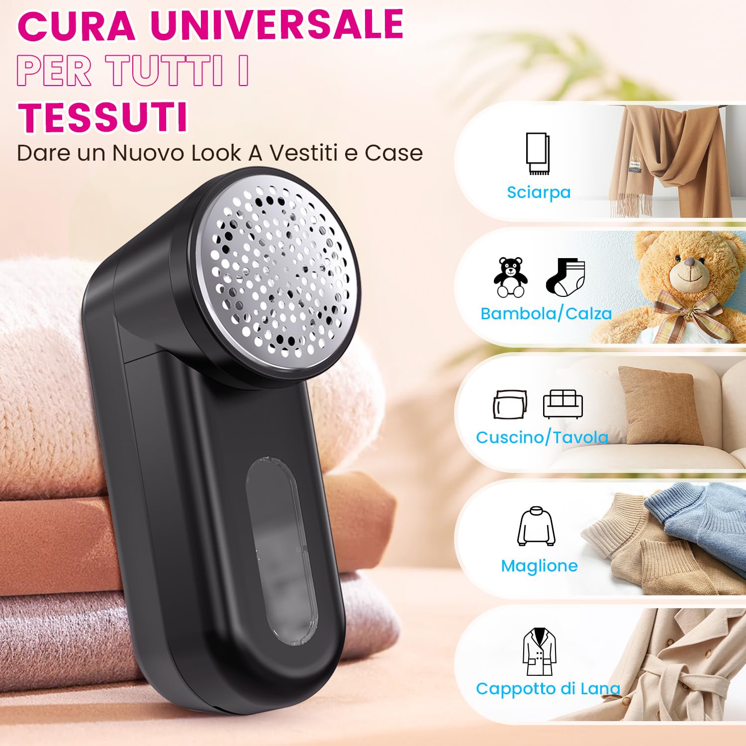 Ziitty Leva pelucchi Elettronico, Viene Fornito con 3 Lame da 6 in Omaggio, Display LCD, Cavo di Ricarica Type-C, Piccola Spazzola, Adatto a Tutti i Tessuti, Grande Regalo di Famiglia per le Donne