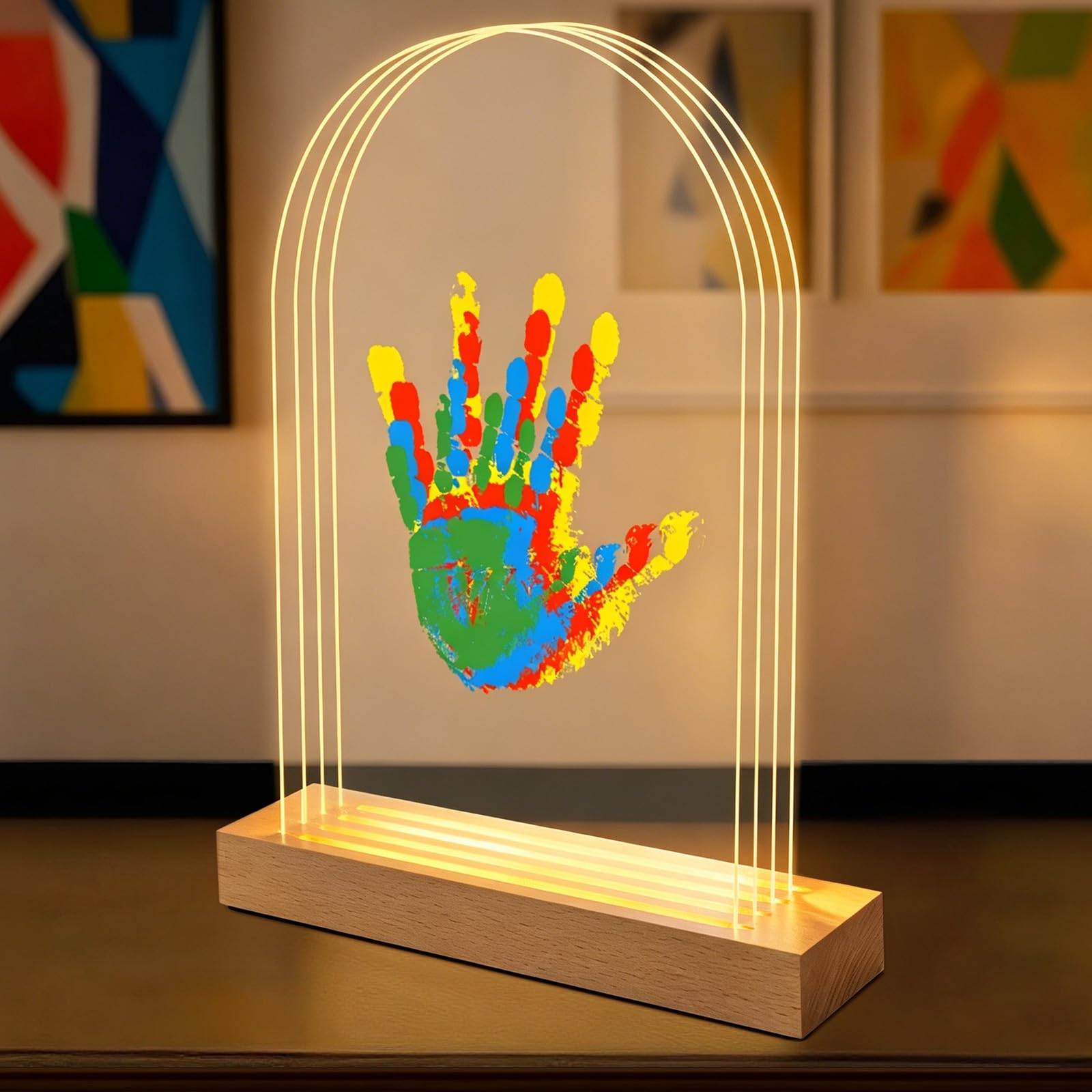 Nabance Handabdruck Set Familie mit Licht für 4, DIY Bastel Andenken Baby Handabdruck und Fußabdruck Set Baby Abdruckset Geschenk Muttertagsgeschenk Vatertagsgeschenk, 5 ungiftige Farben
