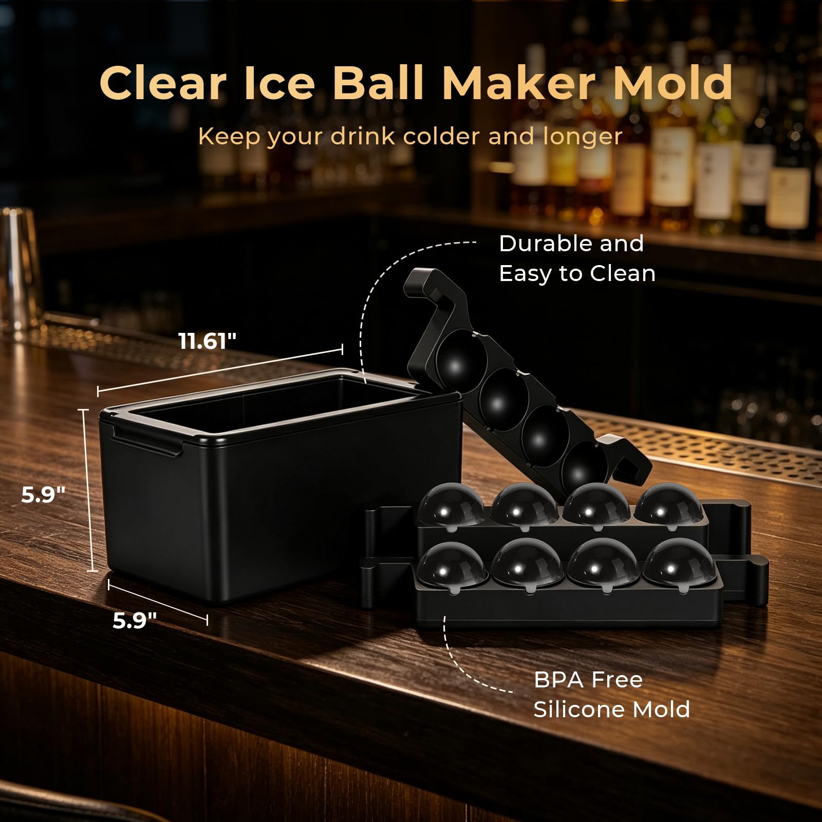 Mooues Molde de silicona transparente para hacer bolas de hielo de 5 cm para whisky, 8 esferas | Moldes grandes para cubitos de hielo de 5 cm, sin BPA, regalos de bourbon para hombres, papá, novio, jefe, cóctel antiguo