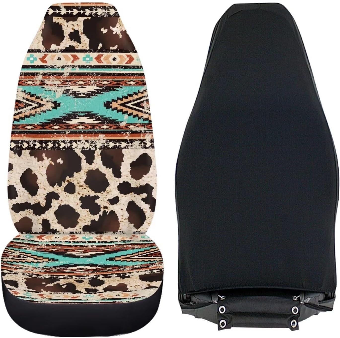 Bulopur Cow Pattern Aztec Car Seat Covers for Front Seat, Car Accessories Bucket Cover Protector Automotive Interior Protection Universal Fit Trucks SUV Van Car Decor