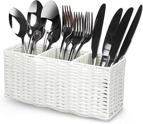 Ayiaren Cubiertos de mimbre para cubiertos, organizador de cubiertos de cocina, organizador de cubiertos, contenedores de almacenamiento, cuchara,