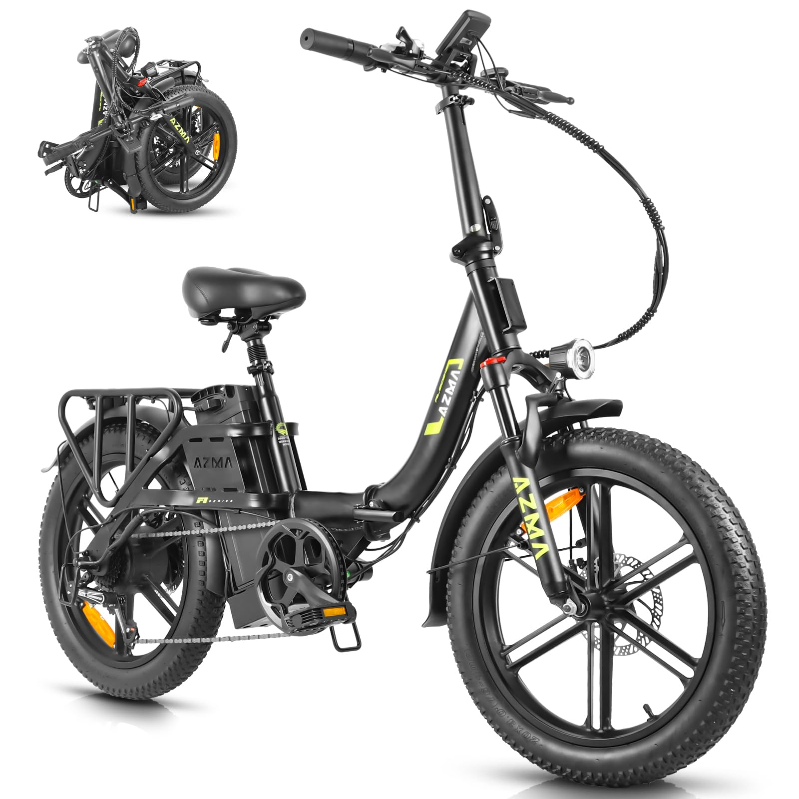 AZMA F1 Bici Eléctrica Plegable, 36V20.8AH(748.8WH) Batería Extraíble,Bicicleta Eléctrica para Adultos con Alcance 150KM, 20“ * 3.0” Fat Tyre E-Bike para Viajeros Urbanos