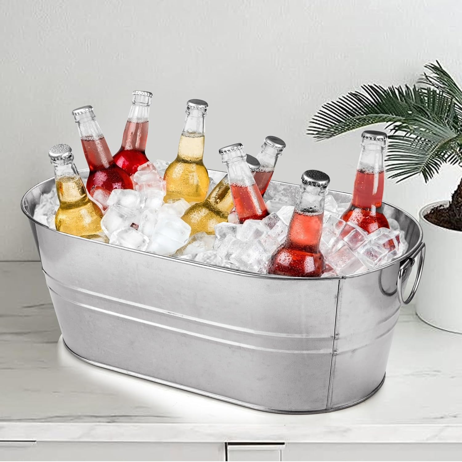 CertBuy 4 Pack Galvanized Tub 4 Gallon Ice Bucket with Handle Large Metal Champagne Drink Bucket Galvanized Ice Buckets for Parties Mimosa Bar Cocktail Bar