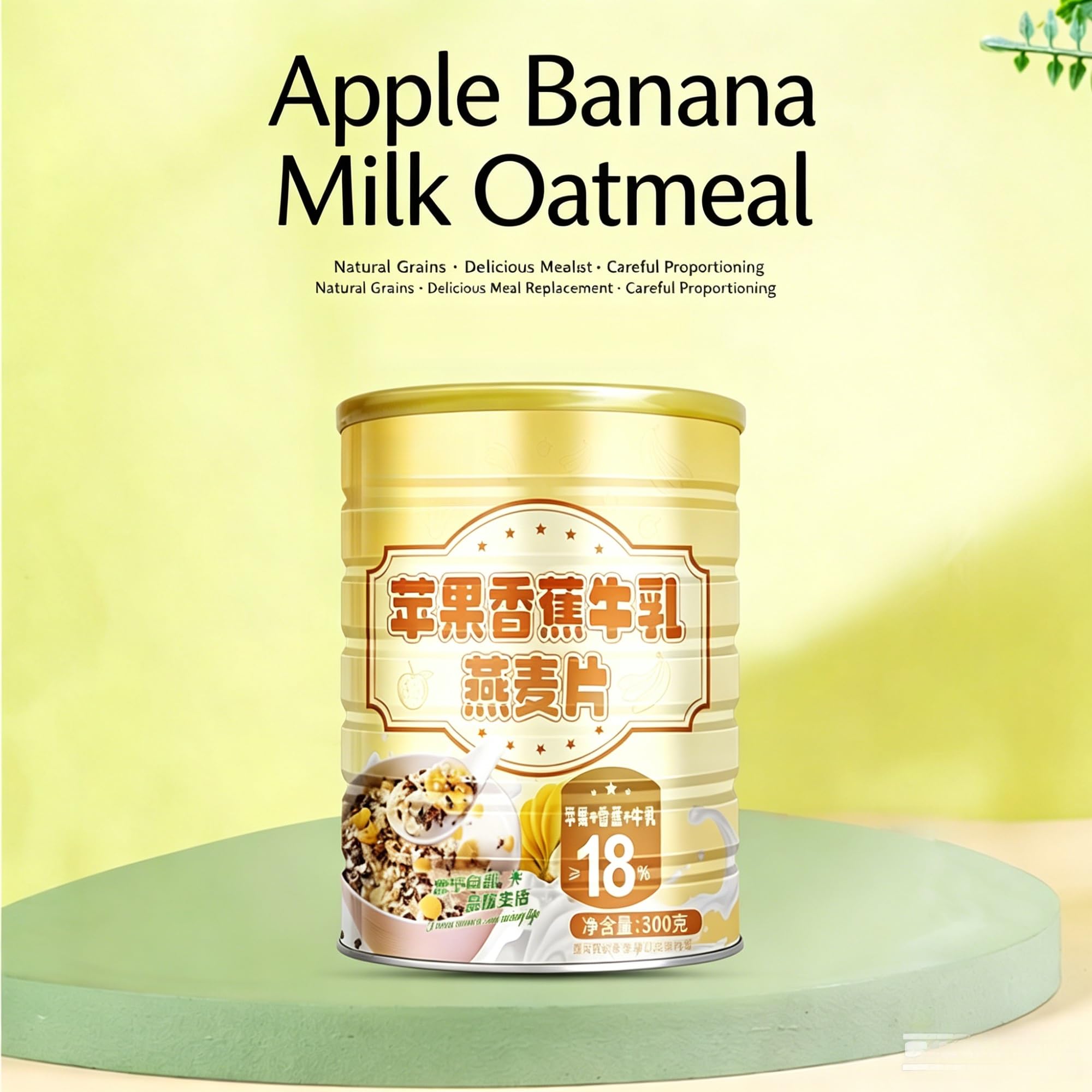 Cereal de avena con leche de plátano, lata de 300g, desayuno instantáneo natural con cereales integrales, frutas secas y leche en polvo(3pcs)
