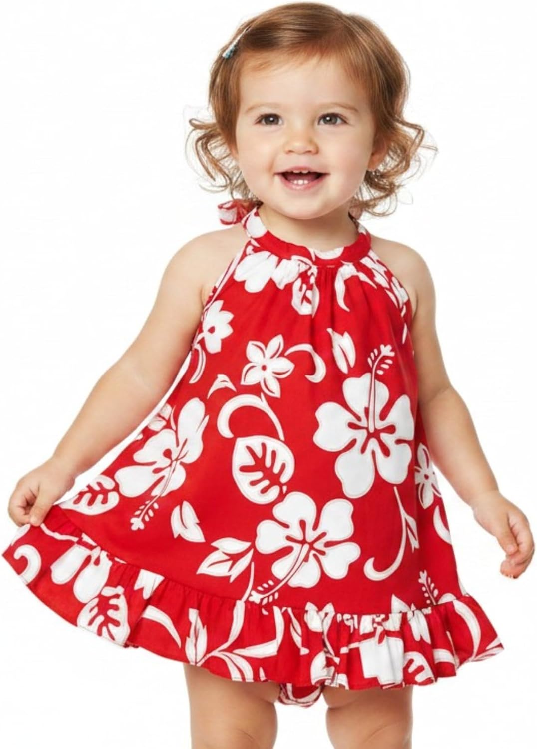 RJC Baby Girl's Hibiscus Pareo Halter Ruffle Hawaiian 2 Piece Dress Set