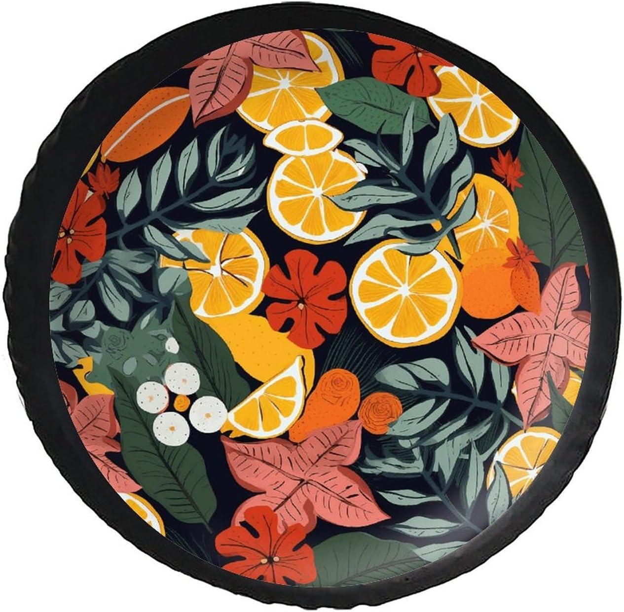 28"-34" Thickening Spare Tire Cover Colorful Tropical Leaves and Lemons Waterproof Leather Tire Wheel Cover for Trailer Jeep RV SUV