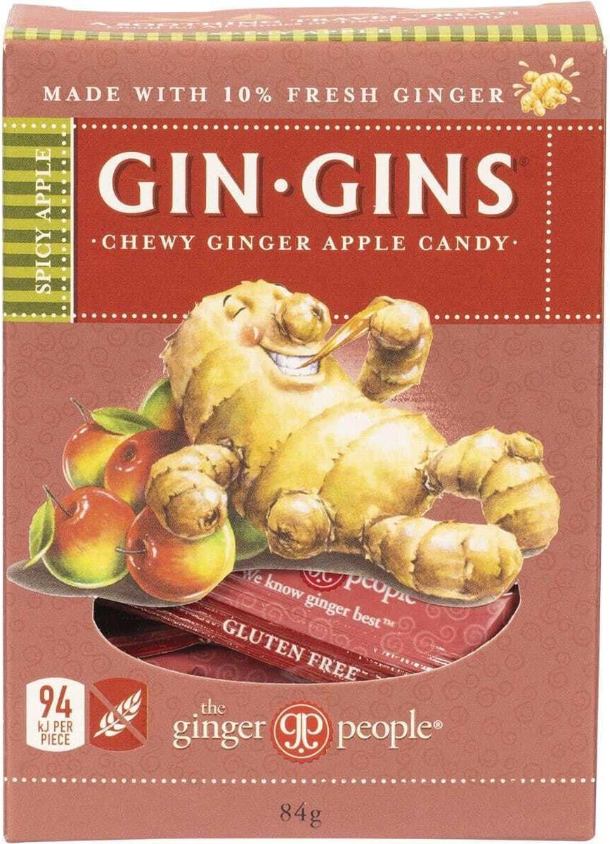 The Ginger People Gin Gins Spicy Apple Ginger Flavour Chews | Natural Fresh Ginger Candy | Individually Wrapped Healthy Candy | Gluten Free | Vegan | 84 Grams