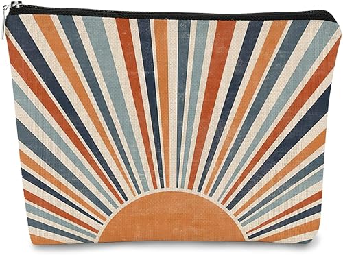 BARPERY Bolsa de maquillaje abstracta bohemia con rayos de sol, colorida bolsa de cosméticos Aura estilo bohemio, la mejor idea de regalo para BARPERY Bolsa de maquillaje abstracta bohemia con rayos de sol, colorida bolsa de cosméticos Aura estilo bohemio, la mejor idea de regalo para