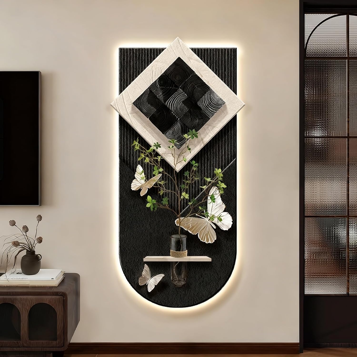 VOLDAX 3D Sandstone Wall Decoration - Hydroponic Plant Art with LED Light, Modern Decorative Panel for Entryway Living Room & Bedroom(Yellow,50 * 100cm/19.7 * 39.4in)