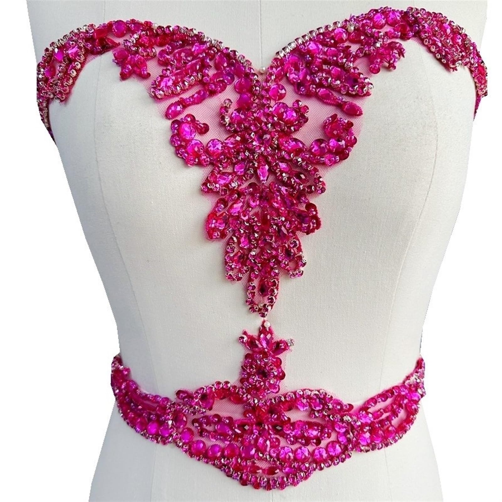 Aplikacje z koralików, ręcznie szyte koralikowe cekiny kołnierz aplikacje z kryształków, akcesoria do dekoracji ślubnych DIY(Rose pink)