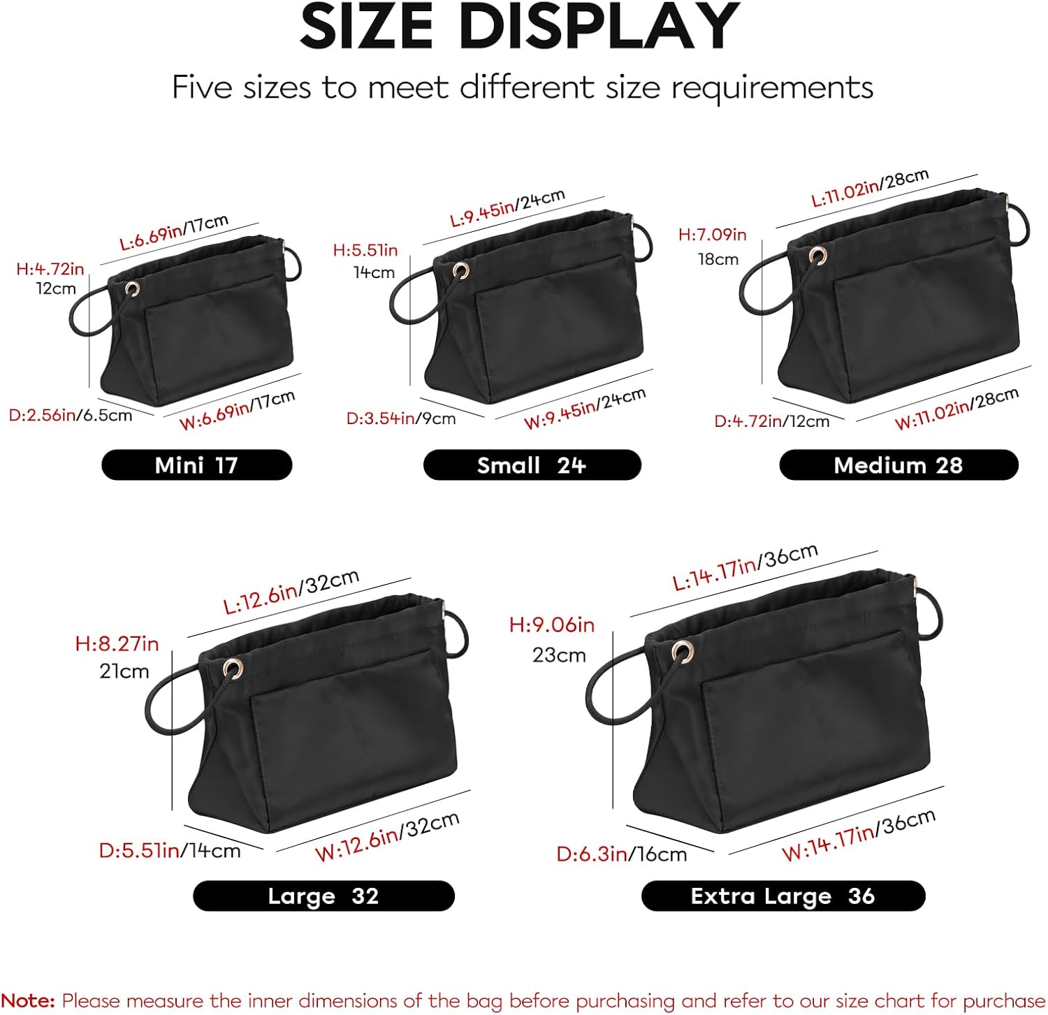 GIVLEFLY Large Purse Organizer Insert, Satin Fabric Handbag Organizer with Multiple Pockets, Drawstring Tote Bag Organizer Insert, Lightweight Bag Insert for Handbags & Tote Bags，Black