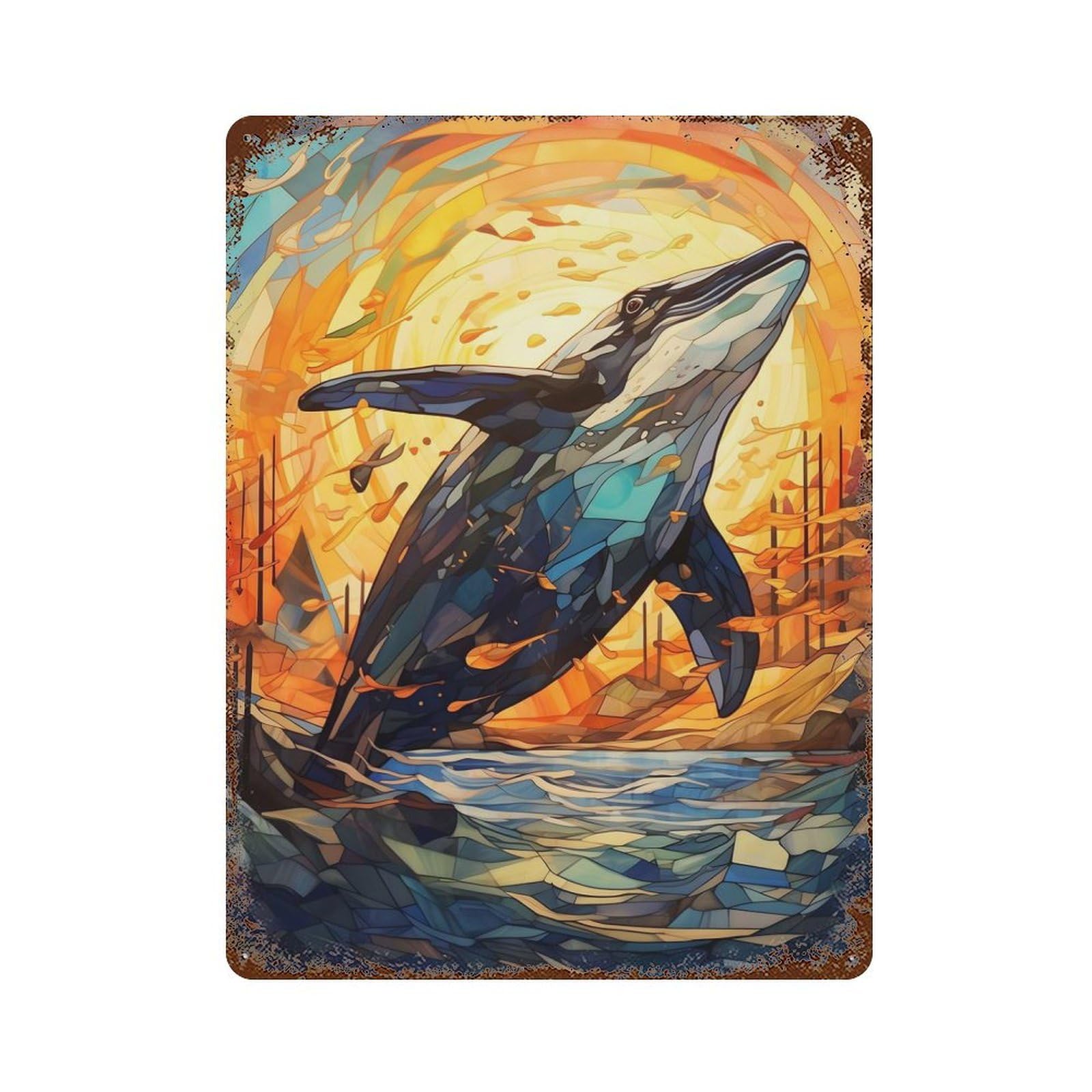 Rust Effect Humpback Stained Glass Vintage Rust Metal Sign 15.7"x11.8", Vintage Wall Decor for Garage, Bar And Workshop Decor