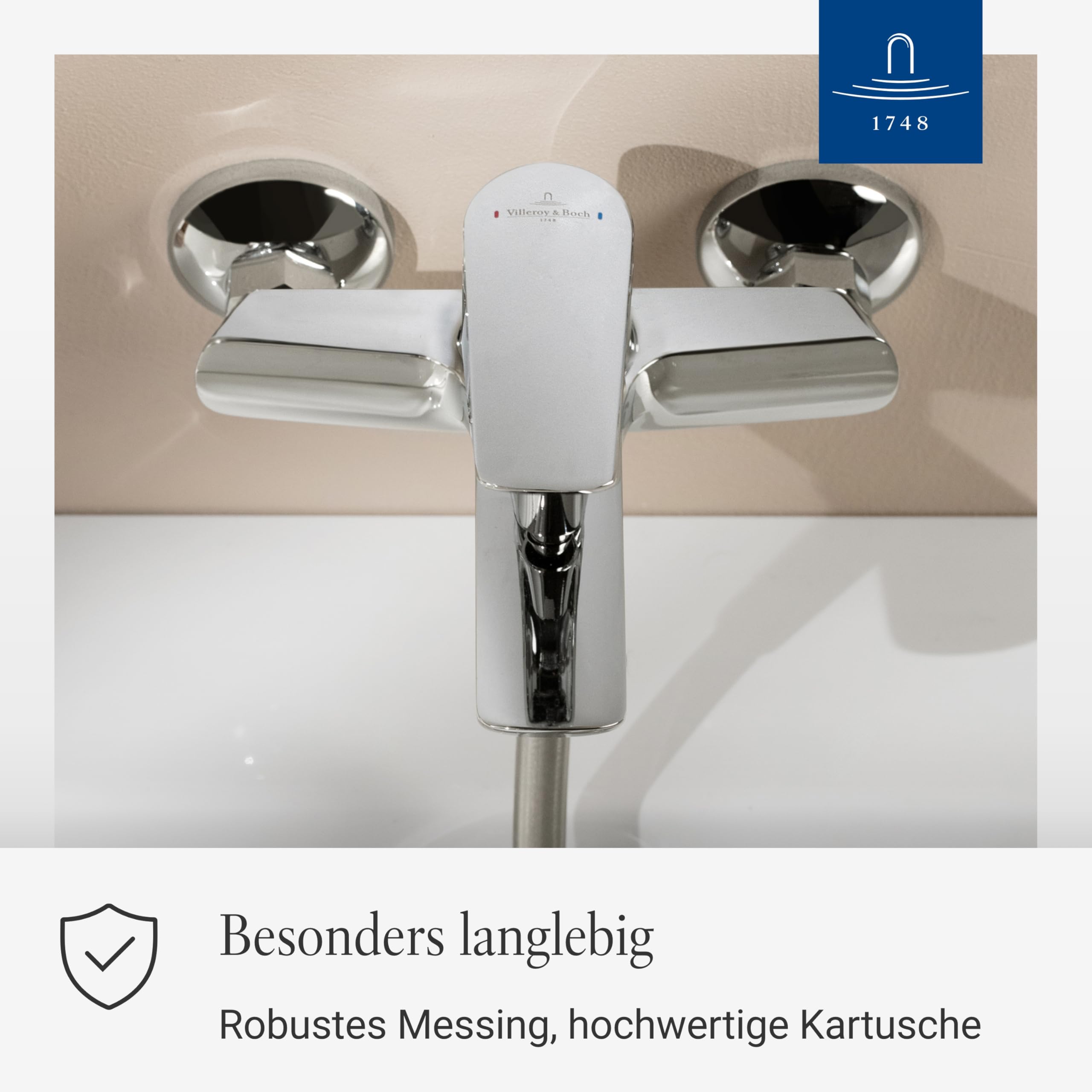 Villeroy & Boch Oasis Badewannenarmatur, Aufputz Montage – Chrom | Rückflussschutz, mit Strahlregler, Umstellfunktion, TVT11500100061