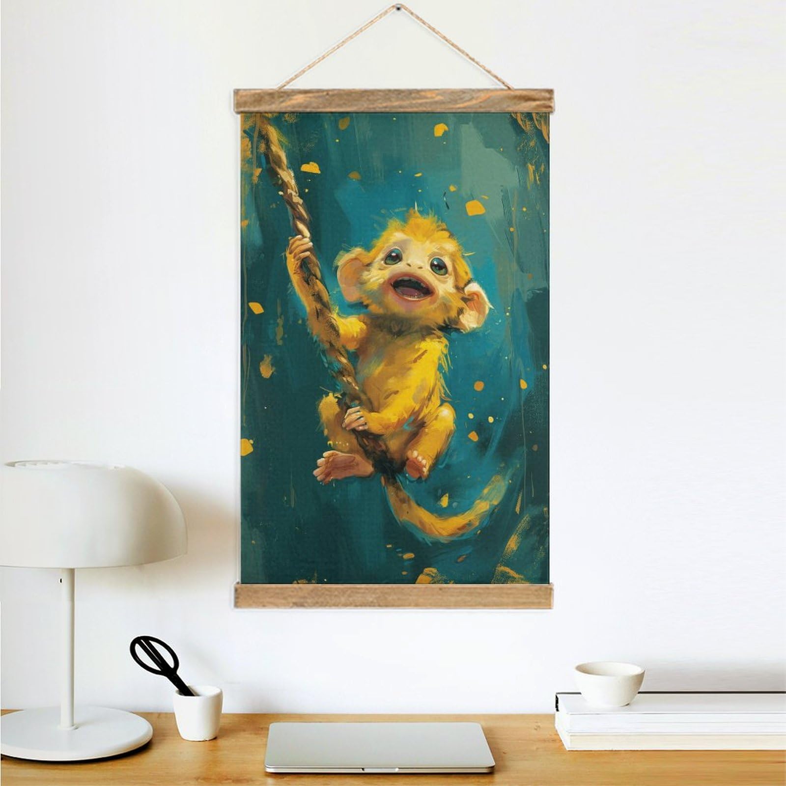 Amazon.com: zxxpensy A Happy Monkey Canvas Painting Wood Frames