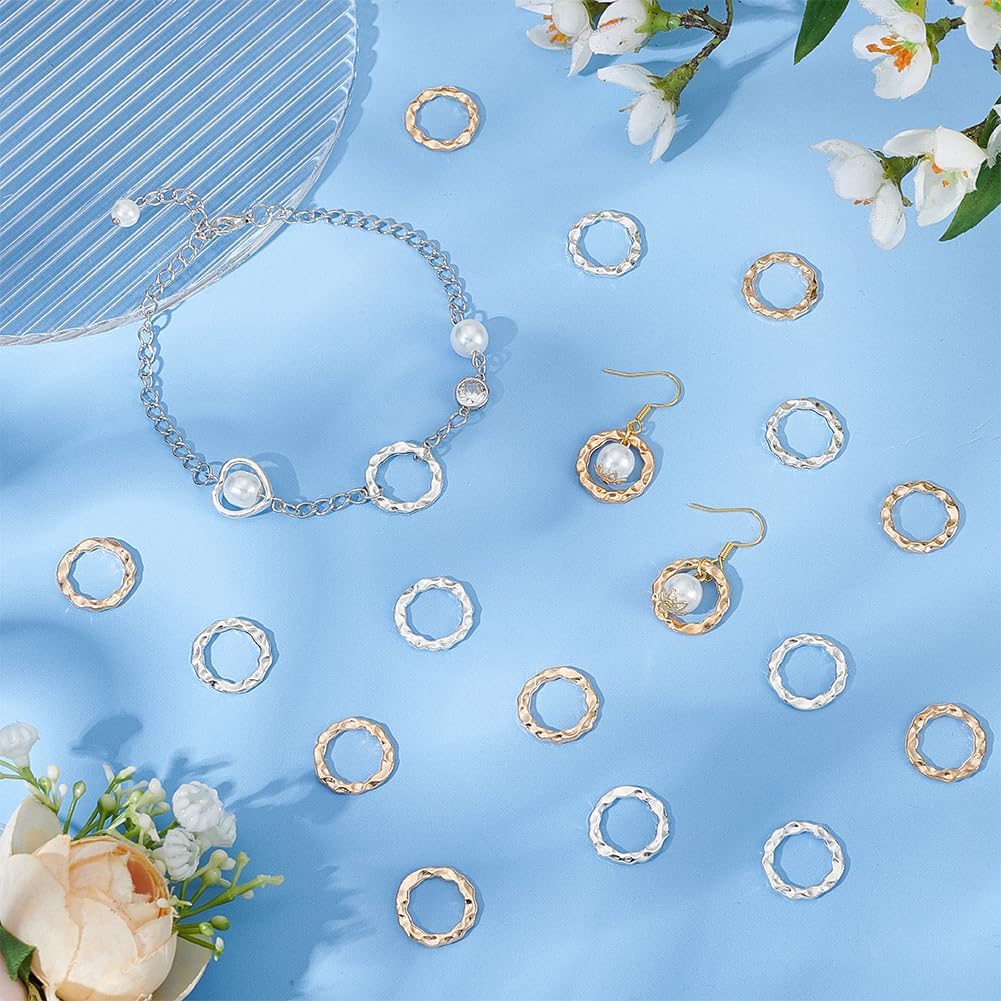 PH PandaHall 200PCS 17mm Hoop Earring Circle Charms, 2 Colors Alloy Hammered Circle Link Round Linking Rings Metal Circles Charms Links for DIY Earring Necklaces Bracelets Jewelry Making Supplies - Image 4