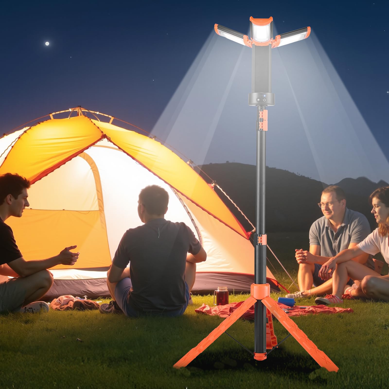 VEVOR Luz de Trabajo LED con Trípode 13,2 Ah, Foco Recargable de Trabajo con 3 Cabezales, Recargable, Inalámbrica, 2200 Lúmenes, 3000 K-6500 K, Iluminación Portátil para Obras de Construcción
