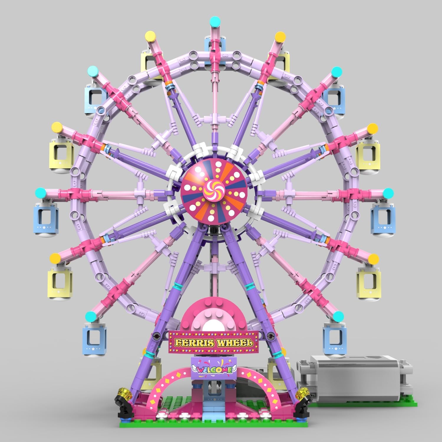 NEWRICE Rotating Ferris Wheel Building Blocks Kit,with Lights Amusement Park Building Construction Toys Set for 6+ Year Boys.Girls.Adult(870 Pieces) Pink
