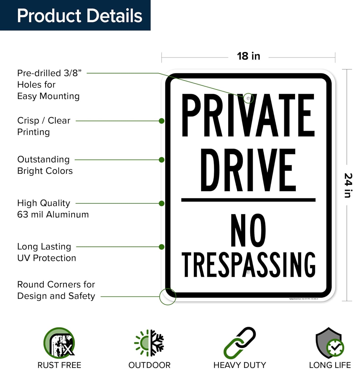 No Trespassing Sign Private Drive, 18"x24" .063 Aluminum, Indoor/Outdoor Use, USA MADE By My Sign Center