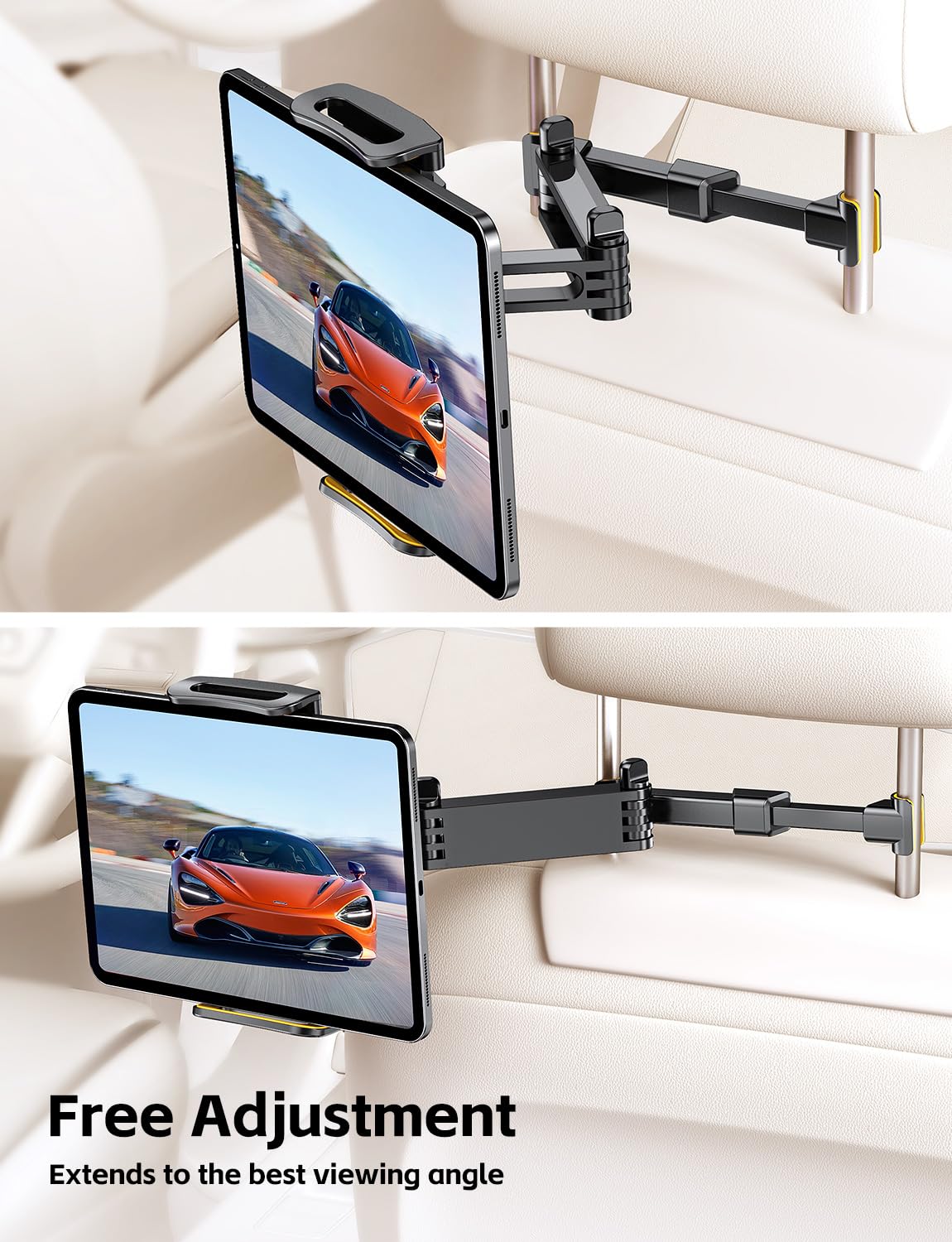 Wurycia Car Headrest Tablet Mount - Stretchable Arm iPad Car Holder for Kids, Galaxy Tab, iPad Pro 12.9/11, Air, Mini, Phones, 4.7-12.9" Devices - Image 5