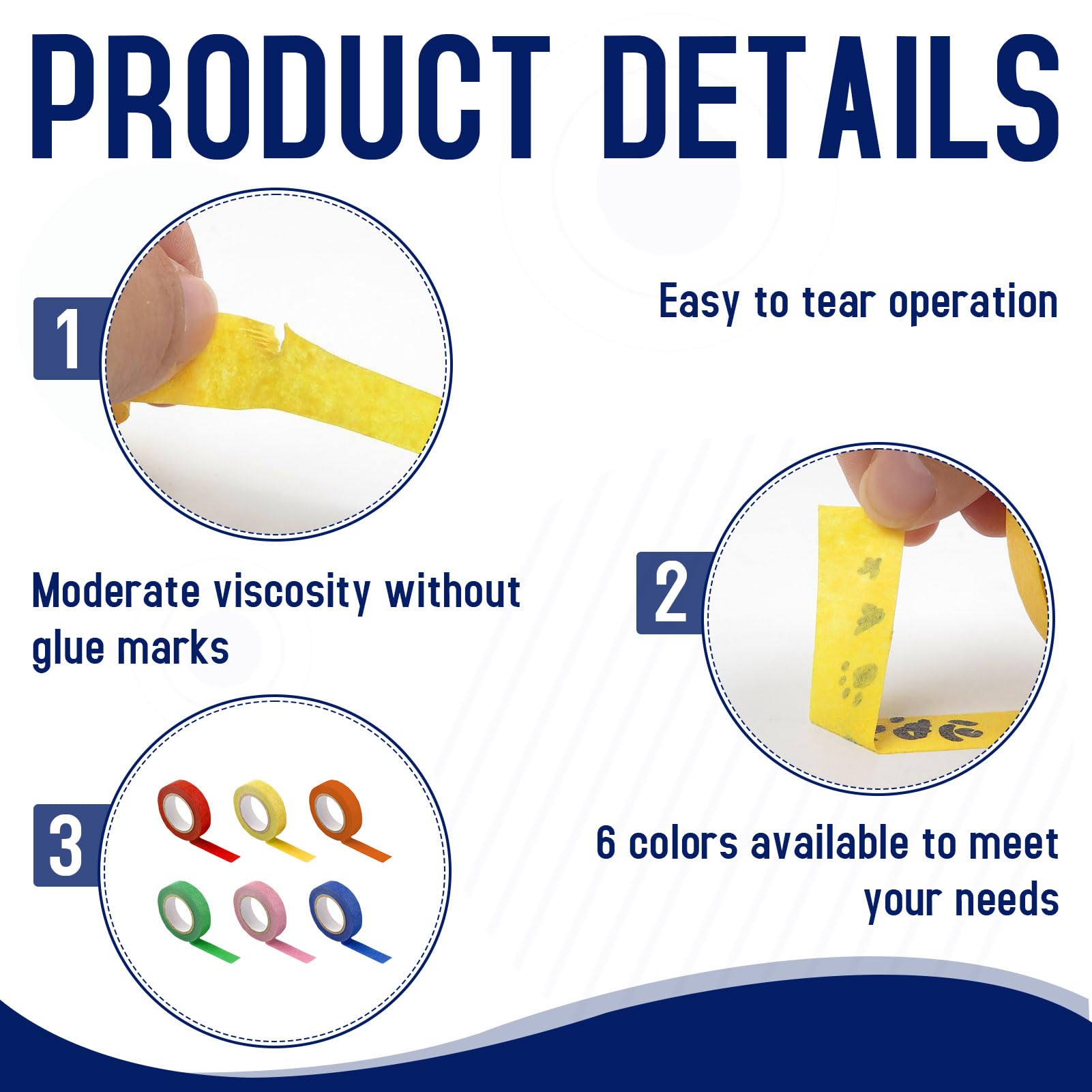 VAGAW Coloured Tape, 6PCS Coloured Masking Tape, Easy Tear and Durable, Coloured Tape for Kids & Painters - Image 3