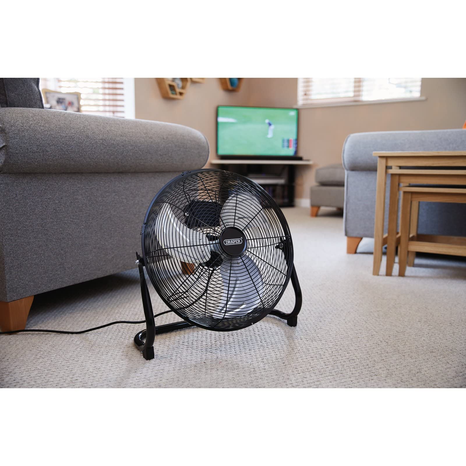 Draper 70432 Ventilador de suelo de 230 V, 400 mm, 100 W, ventilador para oficina, sala de estar y garaje, color negro