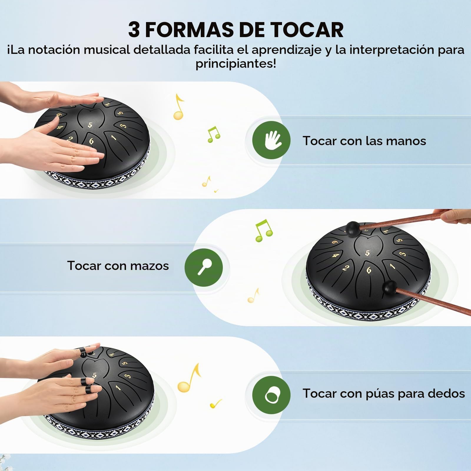 Tambor de Lengua de Acero, Tambor de Mano de 6 Pulgadas y 11 Tonos, Handpan a Prueba de Herrumbre, Handpan de Lengüeta con Bolsa de Tambor e Instrumentos de Percusión para Meditación y Musicoterapia