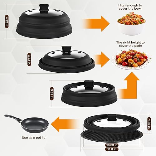 Miniatura 6 de Lzerking Cubierta contra salpicaduras de microondas y alfombrilla de silicona, tapa protectora de salpicaduras de vidrio de 10.8 pulgadas