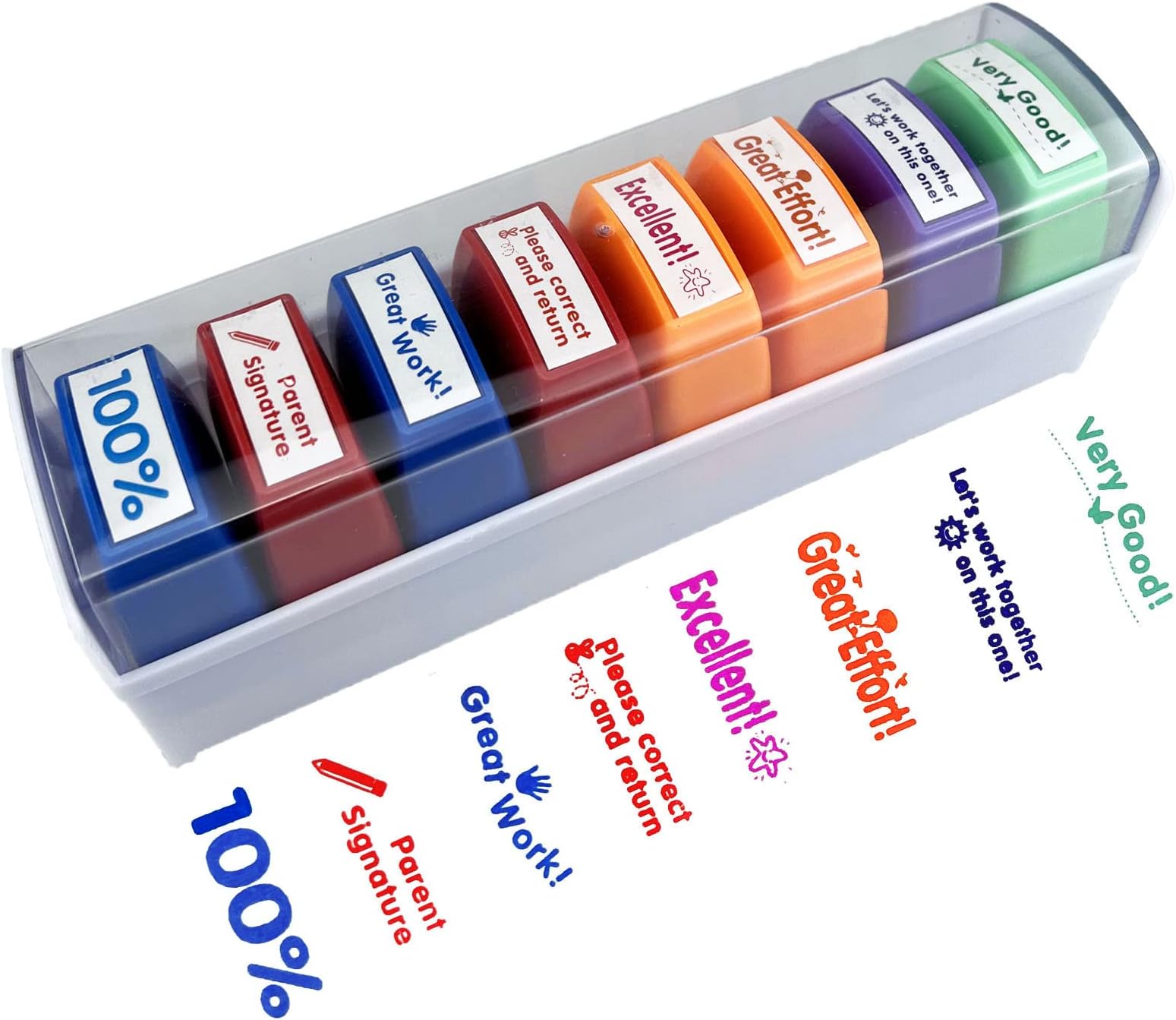 Lot 8 Tampons Encreurs Enseignants Français – Motivant & Mignon, Tampons Auto-Encreurs Pour Maîtresses, Profs, Parents & Élèves