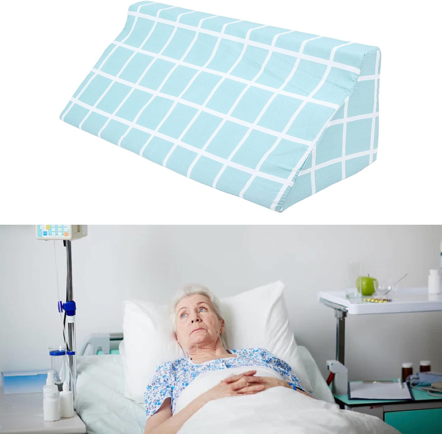 Wedge Pillow for Bed Sores Prevention and Body Support Removable Washable Fabric R Shaped Design Lightweight Portable Suitable for Home Hospital Use (60 * 25 * 20cm)