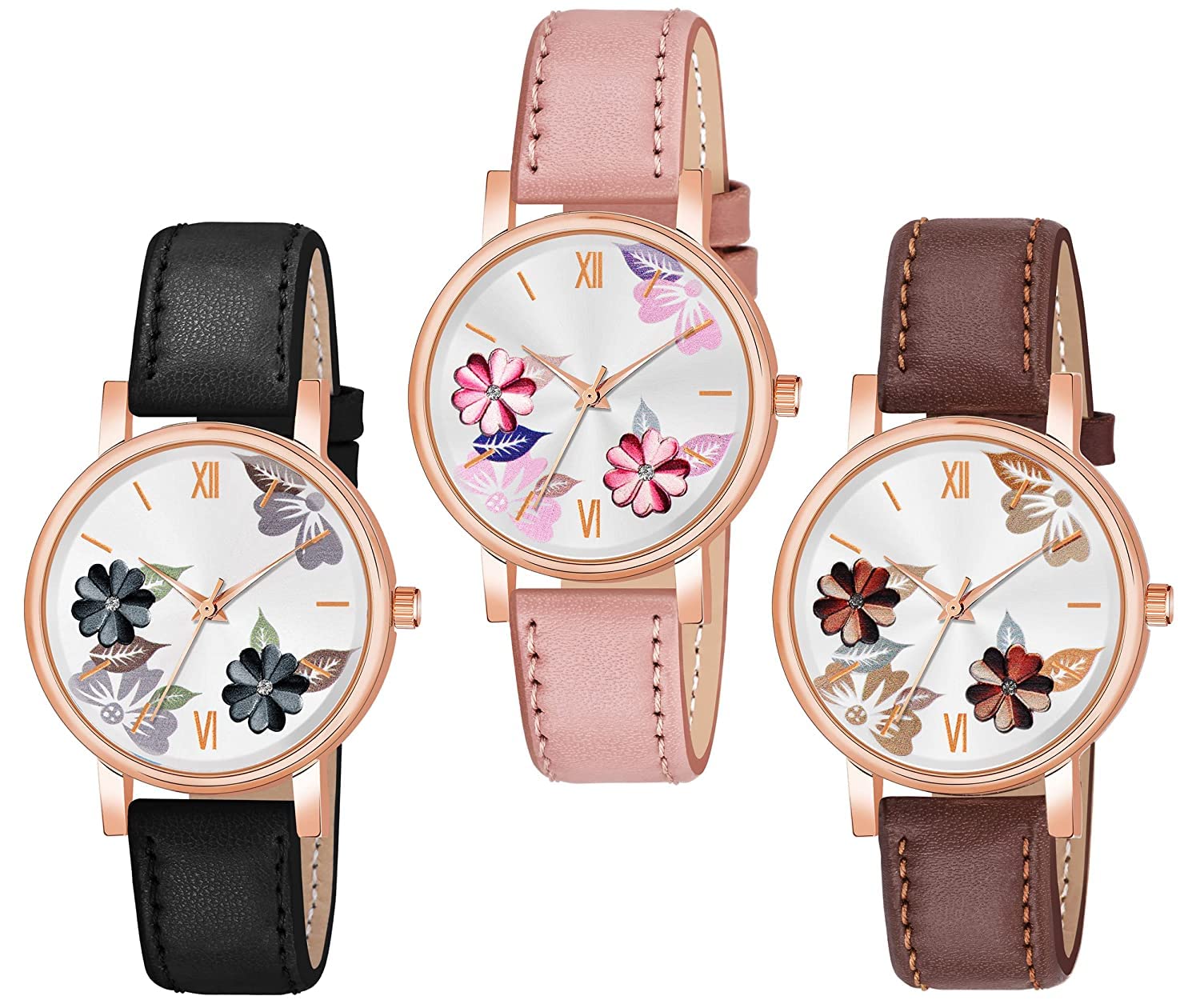 || MV International || Analog 3 Different Color Flowered Dial Watch for Women and Girls Single and Combo Watches for Women and Girl Pack of 3 (B0BRVQ41CH) Amazon Price History, Amazon Price Tracker