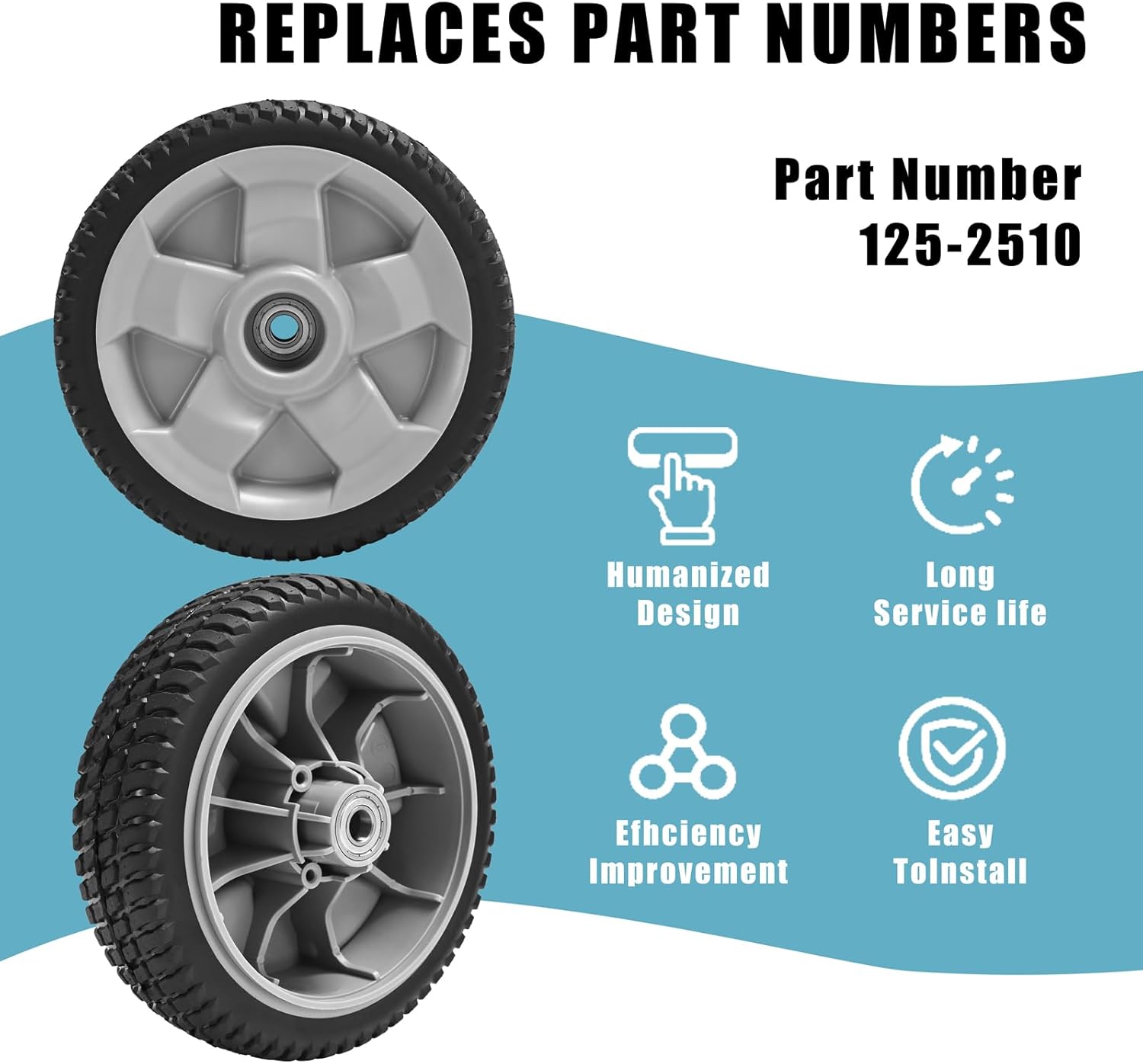 8" Front Wheel Replacement for Toro 125-2510, Plastic Wheel Compatible with TimeMaster 30in Lawn Mowers 20199 20200 20975 20976 20977 20978 21199 21200 21810 21811, 2 Pack