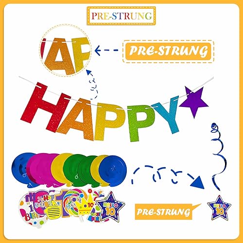 Miniatura 2 de Cartel de feliz cumpleaños número 10 pre-encordado, decoración de cumpleaños de 10 años para niños y niñas, doble dígitos para fiesta de cumpleaños