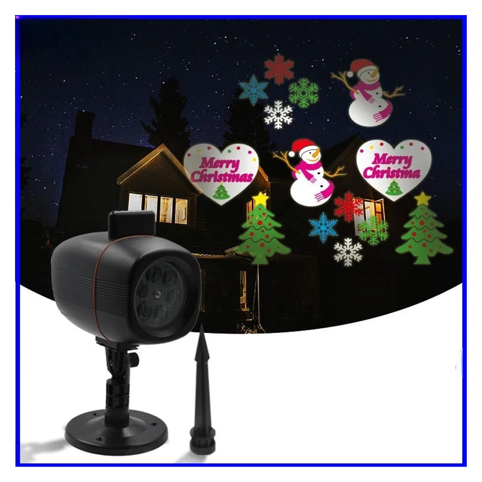 Projektor Weihnachten, Hochauflösendes und helles Weihnachtslicht, LED-Stehlampe, austauschbare Filmfilm-Halloween-Atmosphären-Rasenlampe