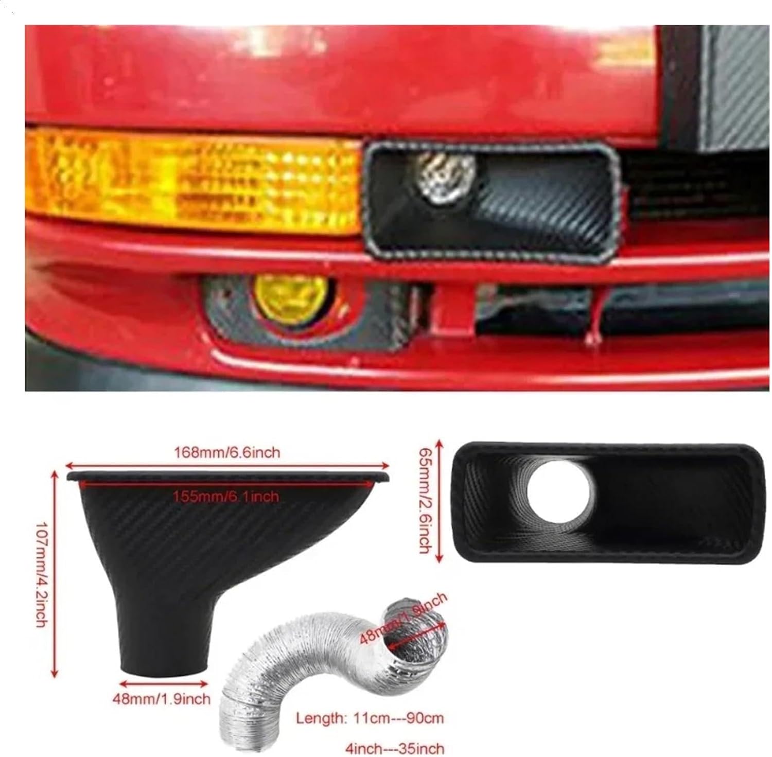Cold Air Car Front Bumper Admission Air Pipe Kit Abs Turbine Inlet Kit Pipe Funnel
