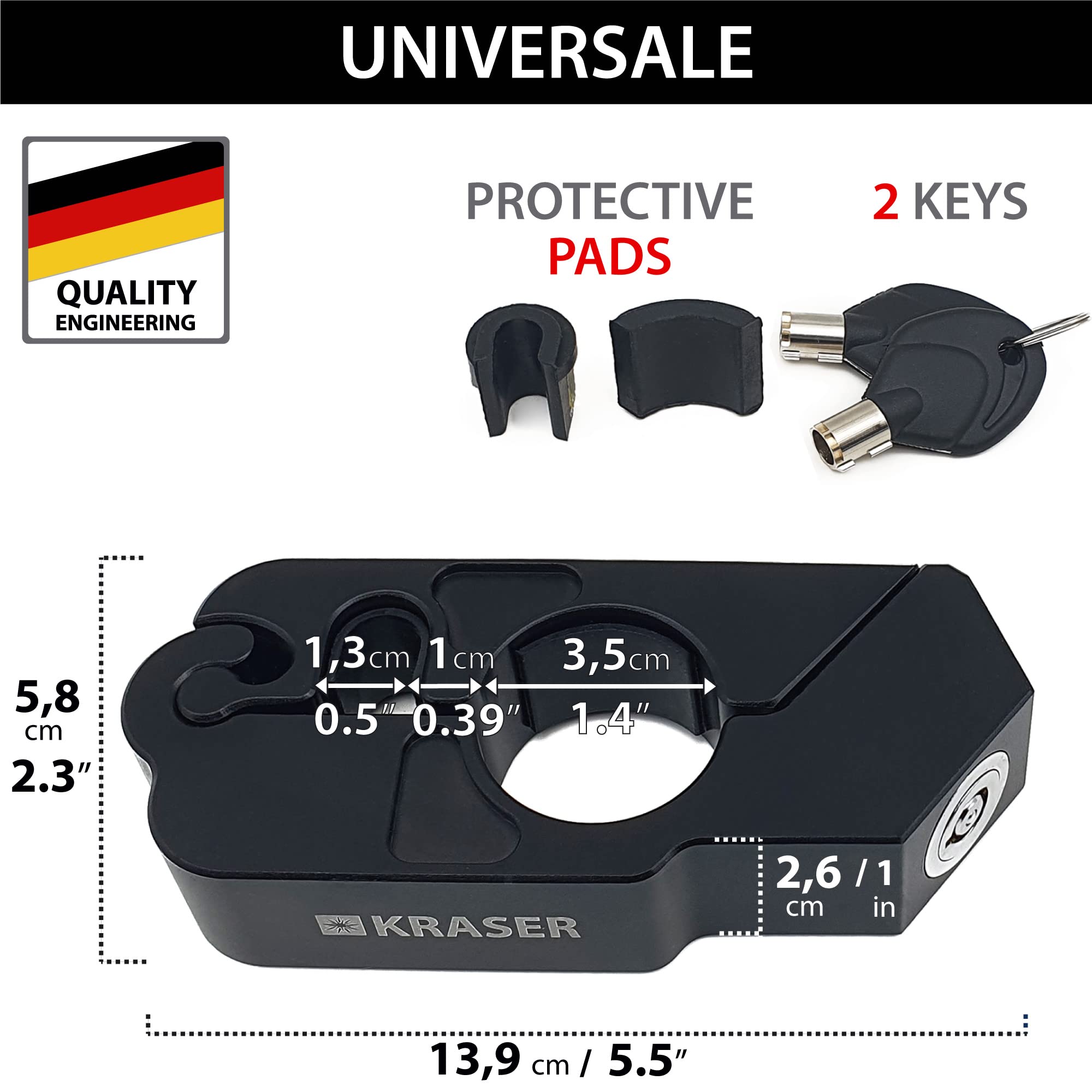 KRASER KR720B Blocco Freno Moto Antifurto Manubrio Vespa Serratura Scooter Bloccare Leva Freni Sicurezza Motociclo Lucchetto Frizione ATV Blocca Ciclomotore Protezione Bicicletta Bloccamanubrio Lock
