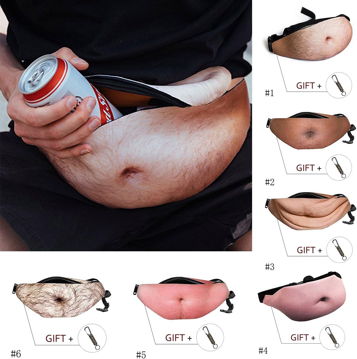 Dad Bag Funny pack-Men Unisex Pack Waist with Adjustable Belt + Survival Kit Carabiner Keychain (#6)