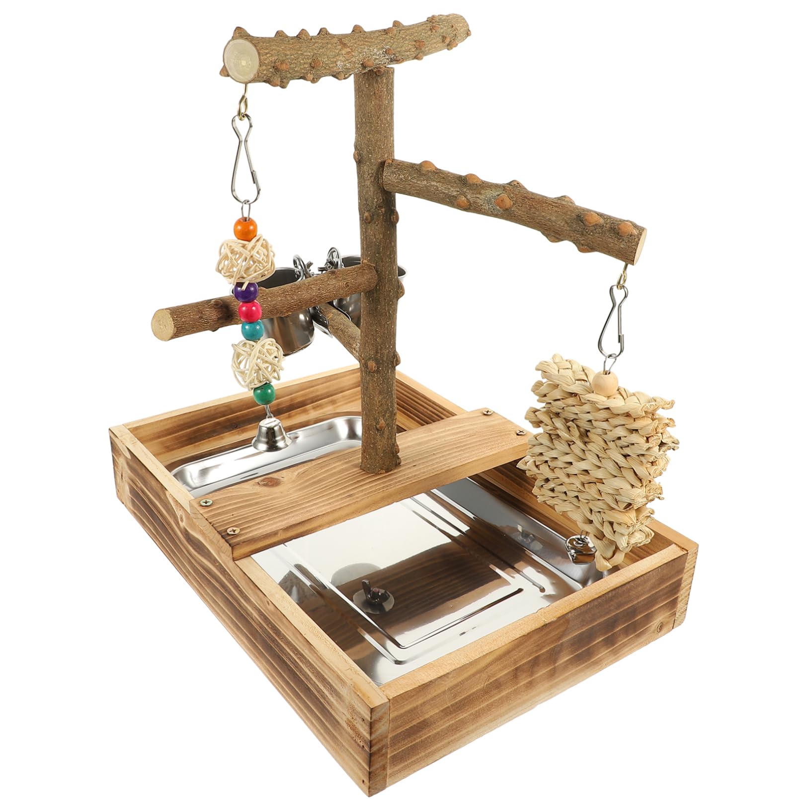DOITOOL Juguetes para Pájaros Perchas de Madera para Jaulas Soporte de Escritorio para Pájaros Suministros para Periquitos