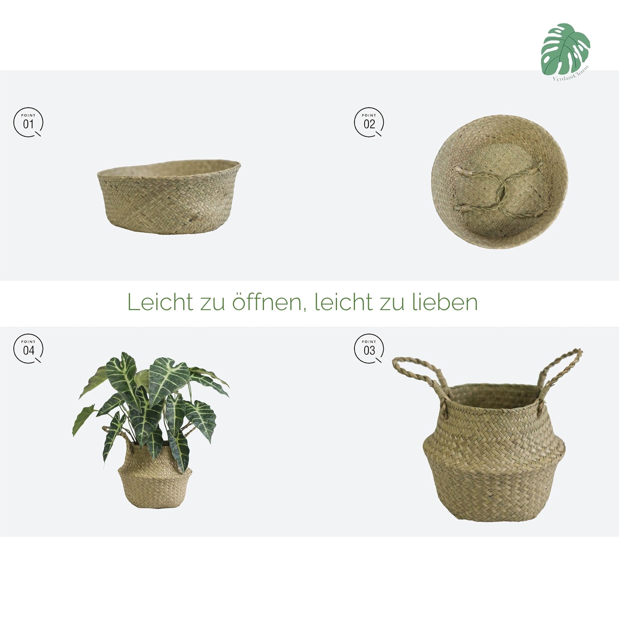 Kunstpflanze Alocasia 46cm – 20 Blätter mit weißen Adern wie echt | Künstliche Pflanzen groß für Wohnzimmer, Schlafzimmer, Büro & Balkon | Fake Plant Zimmerpflanzen Deko